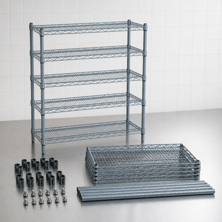 Product image #3 for Quantum 54W x 24D x 74H Wire Shelving Starter Kit with 5 Shelves, Gray Epoxy Antimicrobial Finish