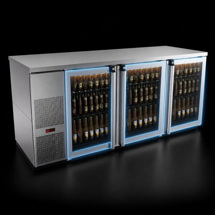 Product image #3 for Pro-Line E-Series Three-Section 80-Inch Refrigerated Back Bar Cooler with 3 Glass Doors, Stainless Steel