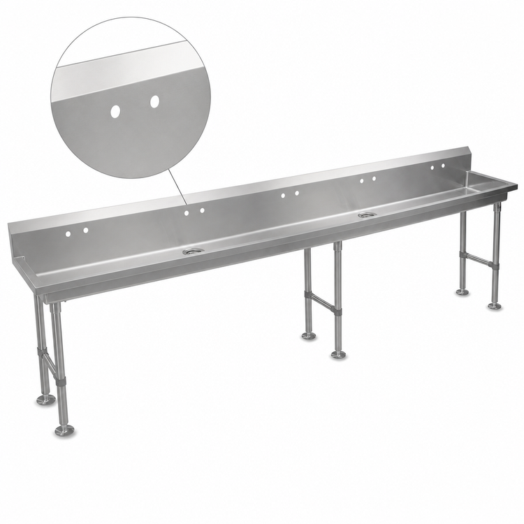Product image #3 for John Boos Multi-Station Freestanding Hand Wash Sink, 100 Inch, 5 Sets of 4-Inch O.C. Faucet Holes