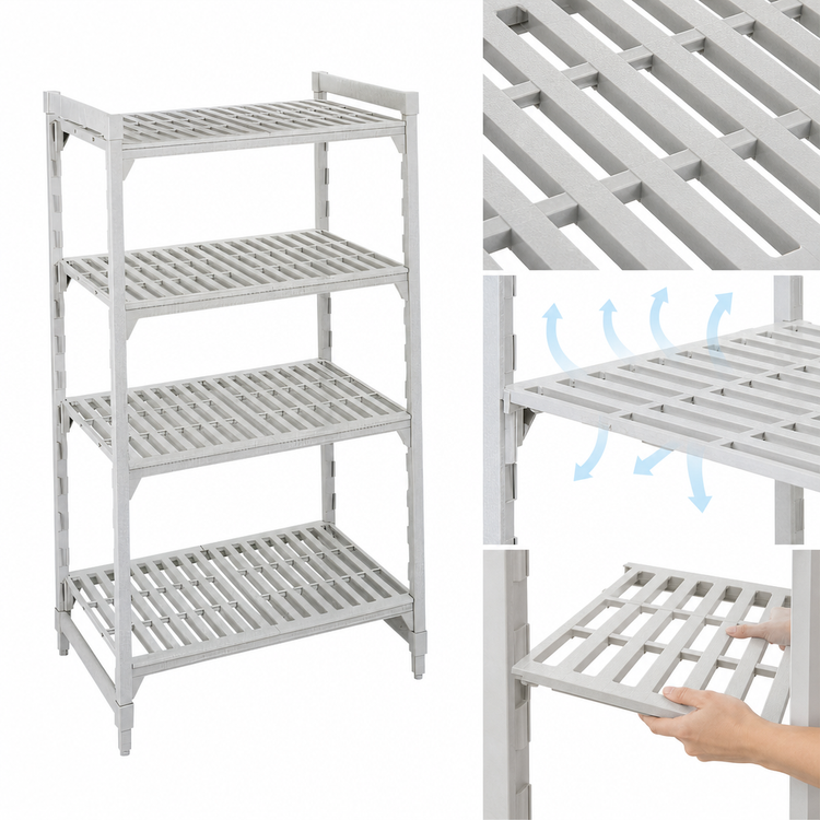 Product image #4 for Cambro Camshelving Premium 24 x 60 x 64-Inch 4-Tier Vented Stationary Polymer Shelving Starter Unit