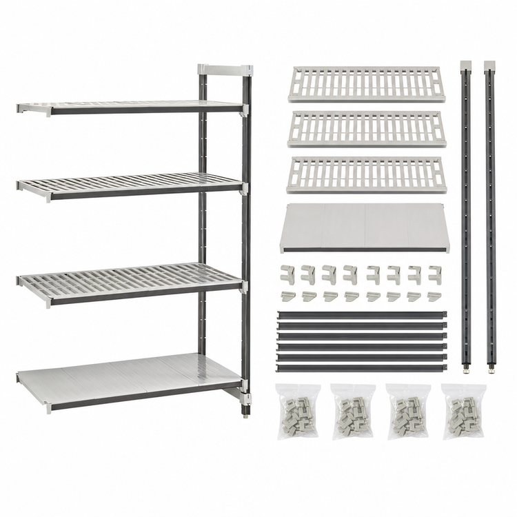 Product image #3 for Cambro Camshelving Elements XTRA 4-Shelf Stationary Add-On Polymer Shelving Unit, 24 x 21 x 84 Inches, Speckled Gray