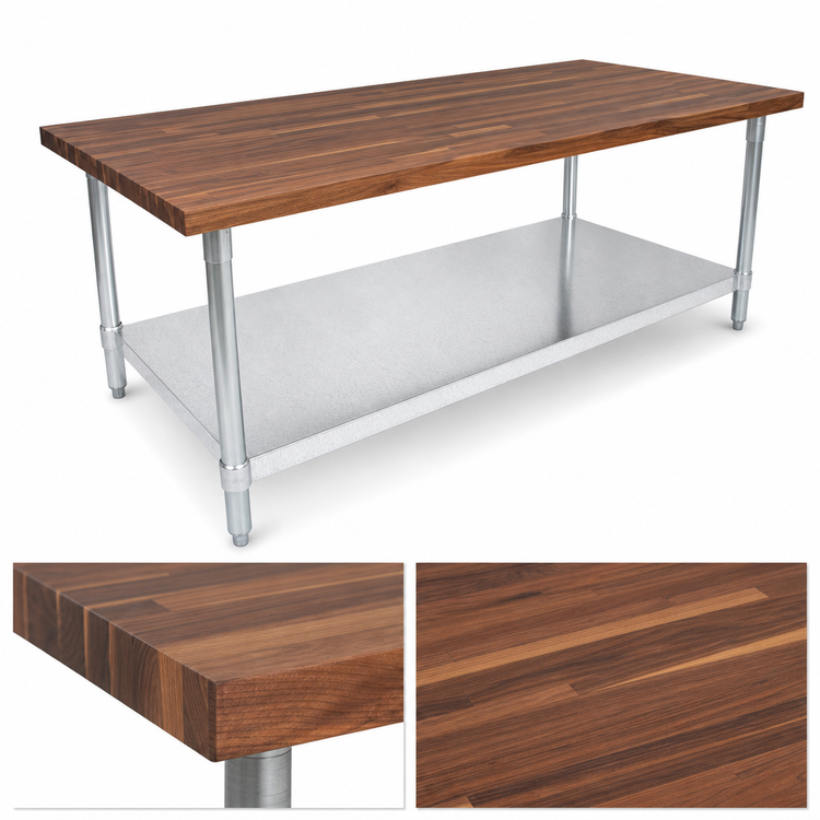 Product image #3 for John Boos 48 x 24-Inch American Black Walnut Wood Top Work Table with Open Galvanized Base and Adjustable Undershelf