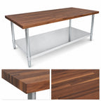 Thumbnail image #3 for John Boos WAL-JNS02-O-X 48 x 24 x 35 Inch Walnut Wood Top Work Table, 1-1/2 Inch Top, Open Galvanized Base with Undershelf