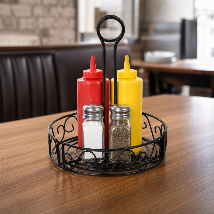 Product image #4 for Winco Round Black Wire Single-Compartment Condiment Caddy, 6-1/4 Inch Diameter x 9 Inch High