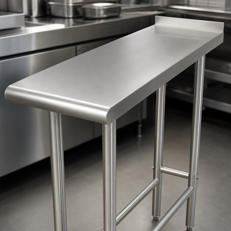 Product image #3 for Advance Tabco TFMS-183 18" x 36" Stainless Steel Equipment Filler Table, Open Base, 16-Gauge 304 Top, 1-1/2" Rear Upturn