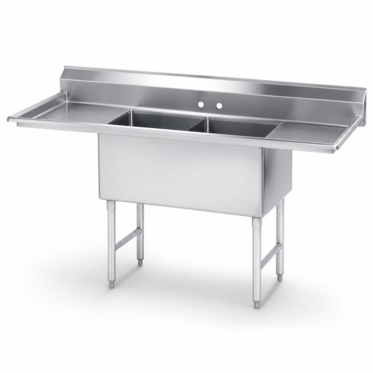 Product image #3 for Advance Tabco 68-Inch 2-Compartment Fabricated Sink with Left and Right Drainboards, 304 Stainless Steel