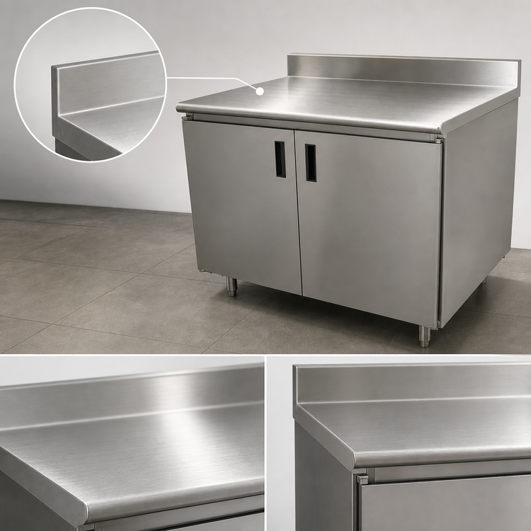 Product image #3 for Advance Tabco 36 Inch x 30 Inch Enclosed Work Table with Cabinet Base, 14-Gauge 304 Stainless Steel Top and 5-Inch Backsplash