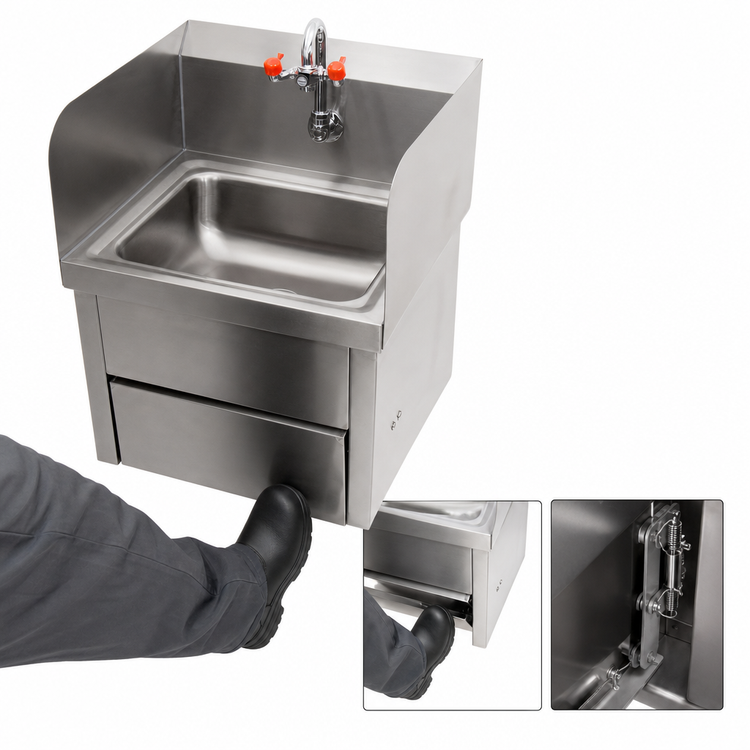 Product image #4 for John Boos Wall-Mounted Hand Sink with Eye Wash and Knee-Activated Faucet, Left/Right Side Splashes