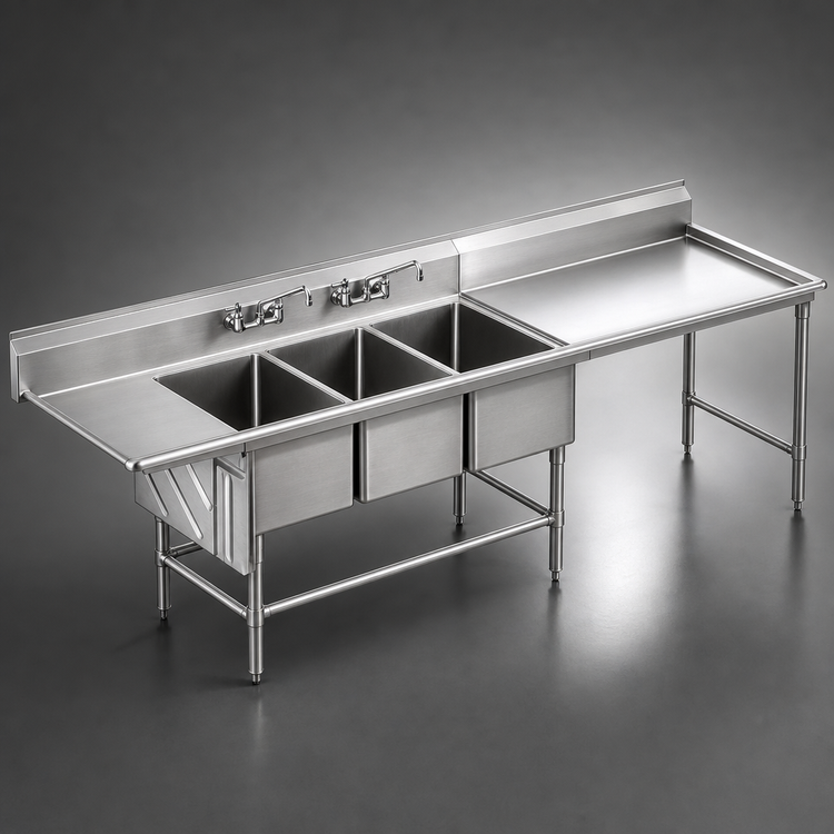 Product image #3 for Spec-Master FNP Series Three-Compartment Prep Sink with 24-Inch Left Drainboard and 48-Inch Right Prep Area
