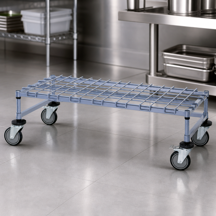 Product image #3 for Quantum Mobile Wire Dunnage Platform Rack with 1 Shelf, 24 x 24 x 12 Inches, Gray Epoxy Antimicrobial Finish