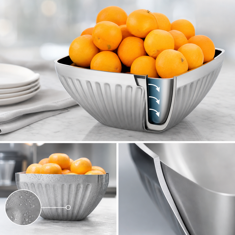 Product image #3 for Vollrath Square Double Wall Insulated Stainless Steel Serving Bowl, 3.2 Quart