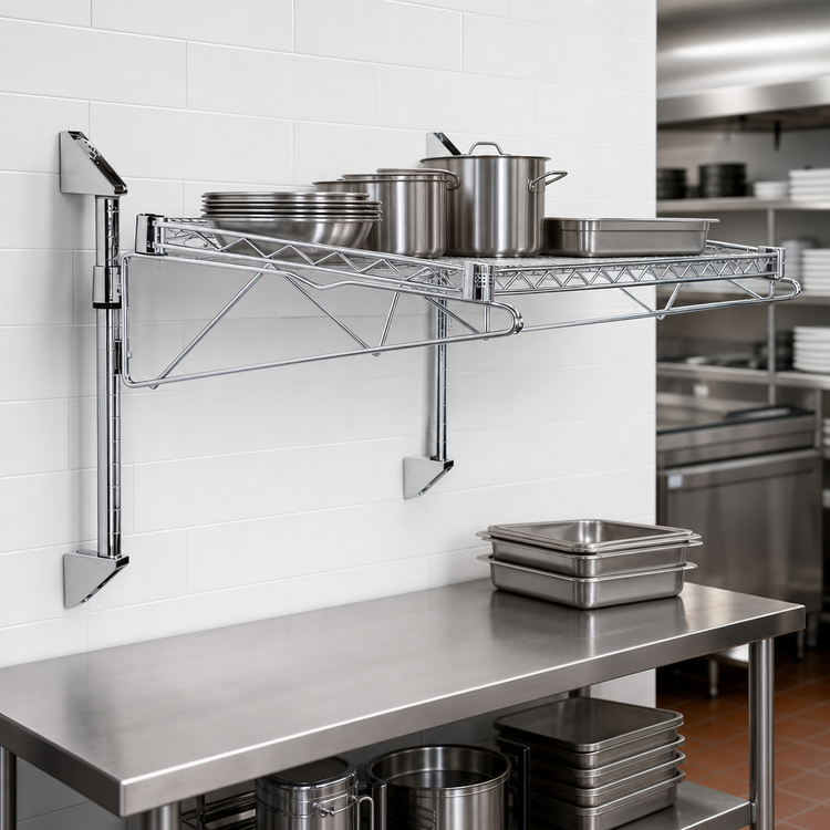 Product image #3 for Quantum Wall-Mount Cantilever Wire Shelf Kit, 48 x 18 Inches, Chrome Plated