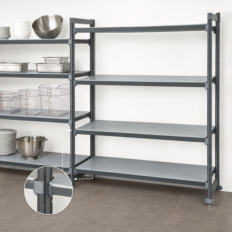 Product image #3 for Cambro Camshelving Basics Plus 4-Tier Solid Add-On Composite Shelving Unit, 18" Deep x 60" Wide x 72" High