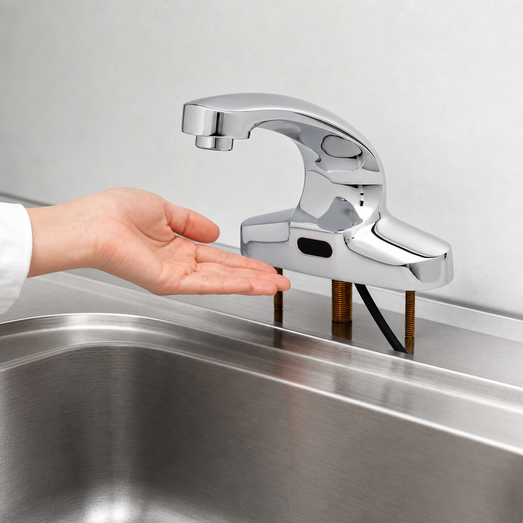 Product image #3 for ChekPoint Electronic Touchless Deck Mount Faucet with 4-Inch Centers, 4-Inch Cast Spout, Chrome-Plated Brass, 0.5 GPM
