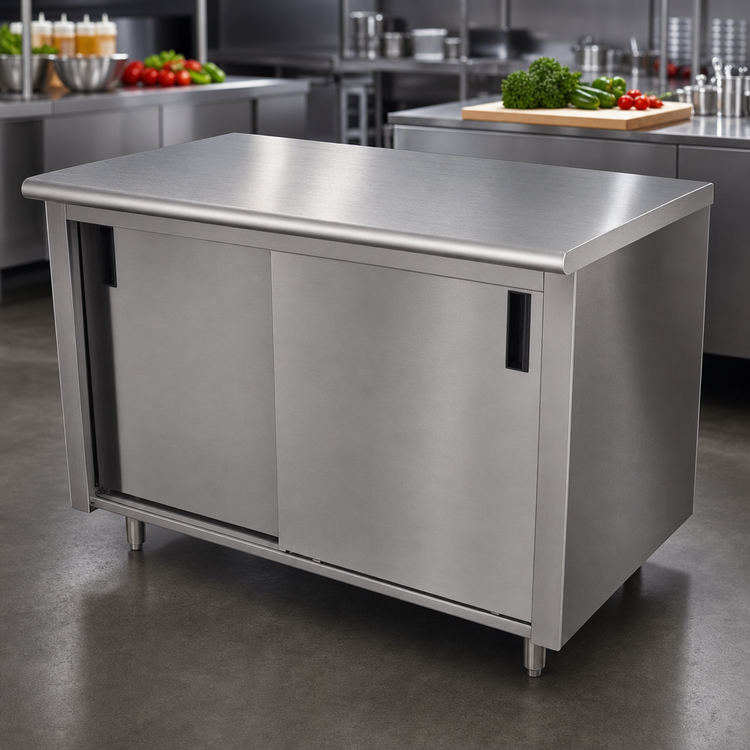 Product image #3 for Advance Tabco Special Value Series 60-Inch x 24-Inch Enclosed Work Table with Cabinet Base, Sliding Doors, and 16-Gauge 304 Stainless Steel Top