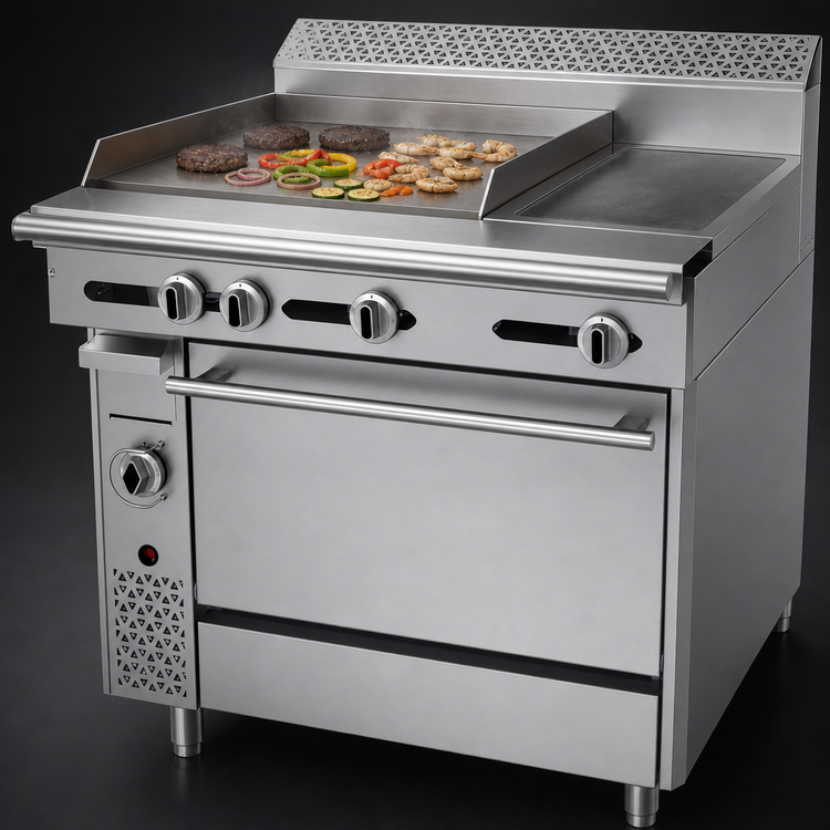 Product image #3 for Garland Cuisine 36-Inch Heavy Duty Natural Gas Combination Top Range with 24-Inch Thermostatic Griddle, 12-Inch Hot Top, and Standard Oven