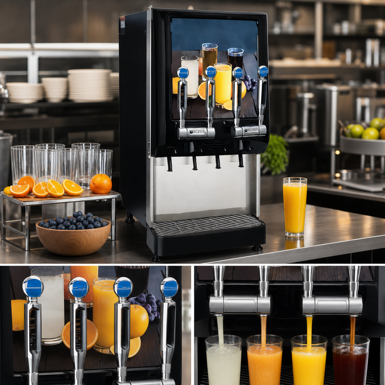 Product image #3 for BUNN Silver Series 4-Flavor Cold Beverage System with Tap Handles, Lighted Door and Juice Display