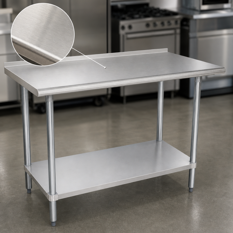 Product image #3 for Advance Tabco Special Value Series 84-Inch x 24-Inch 304 Stainless Steel Work Table with 1-1/2-Inch Rear Splash and Adjustable Undershelf