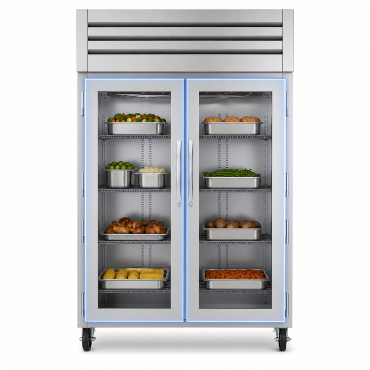 Product image #3 for True SPEC SERIES Two-Section Reach-In Heated Holding Cabinet with 2 Glass Doors and 6 Chrome Shelves