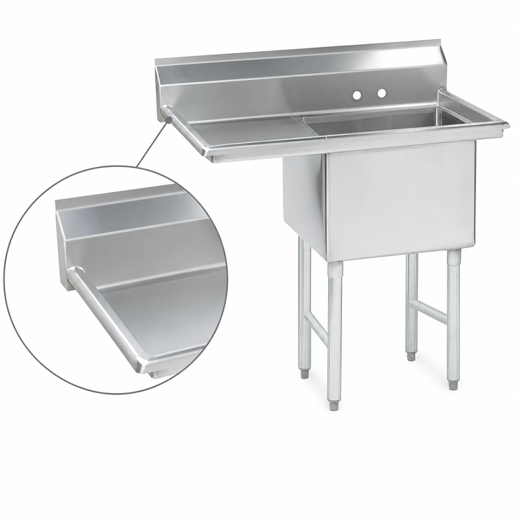 Product image #3 for Advance Tabco 1-Compartment Fabricated Sink with Left-Hand Drainboard, 18 x 18 x 14 Inch Bowl