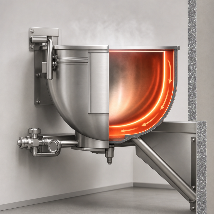 Product image #3 for Legion TWSWT-50 50-Gallon Full-Jacketed Direct Steam Wall-Mount Tilting Kettle