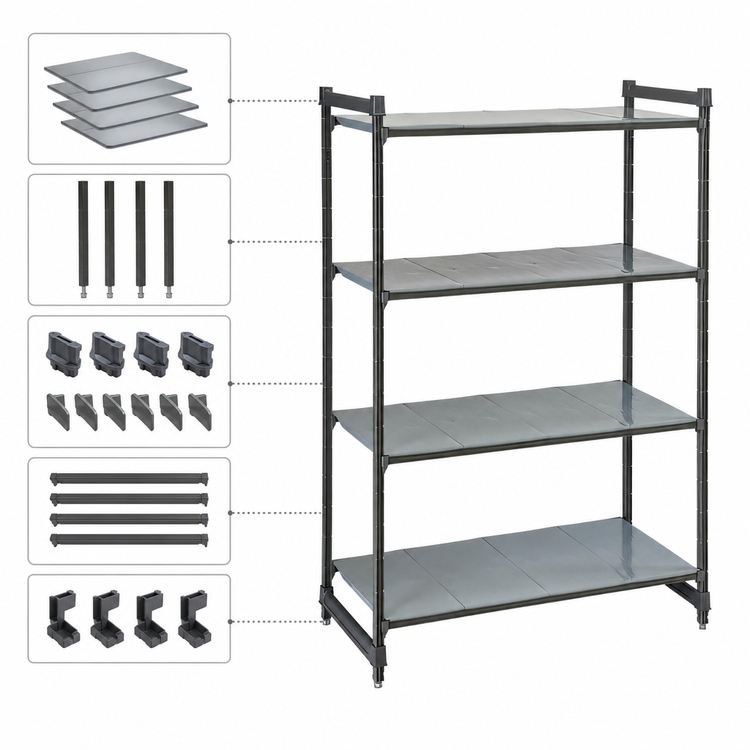 Product image #3 for Cambro Camshelving Basics Plus 4-Tier Solid Stationary Starter Shelving Unit, 60 x 18 x 84 Inches, Brushed Graphite