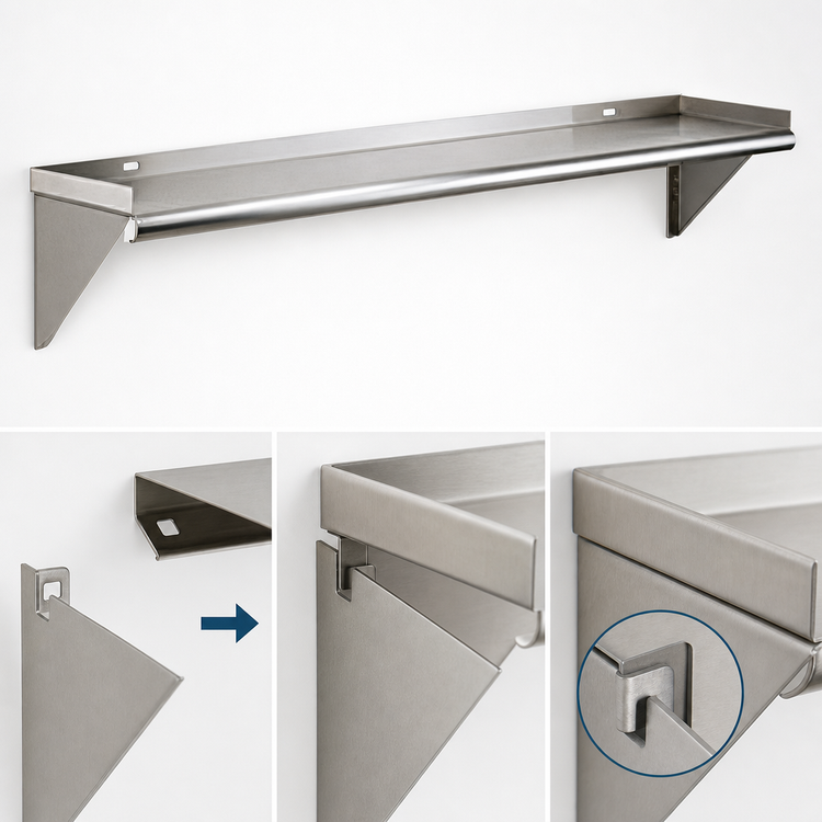 Product image #3 for Eagle Group Wall-Mounted Tab-Lock Stainless Steel Shelf, 36 x 12 Inches