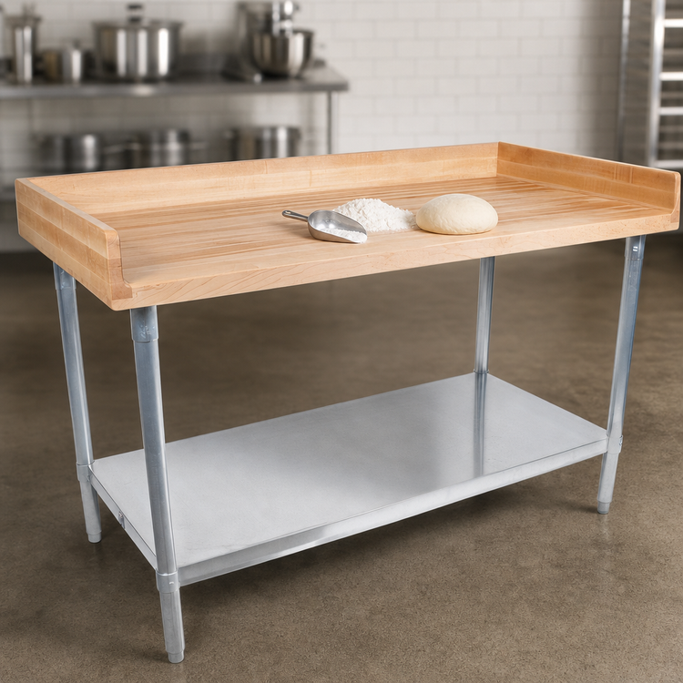 Product image #3 for John Boos 72 Inch x 24 Inch Baker's Top Wood Work Table with Galvanized Adjustable Undershelf