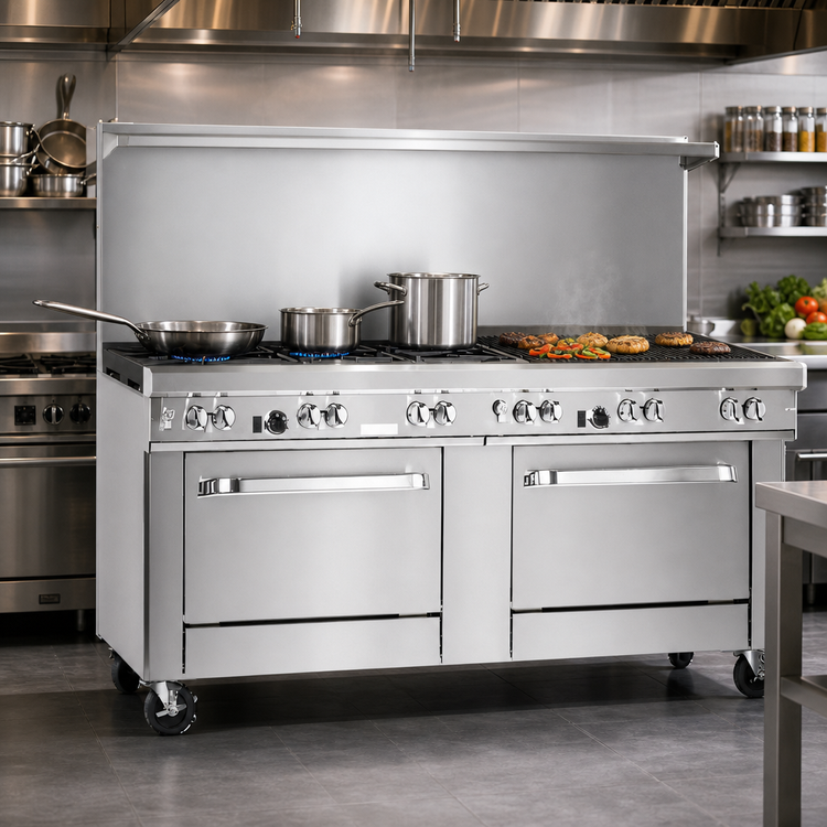 Product image #3 for Southbend Ultimate 72-Inch Gas Restaurant Range with 3 Sauté Burners, 2 Pyromax Burners, 36-Inch Charbroiler, and 2 Standard Ovens