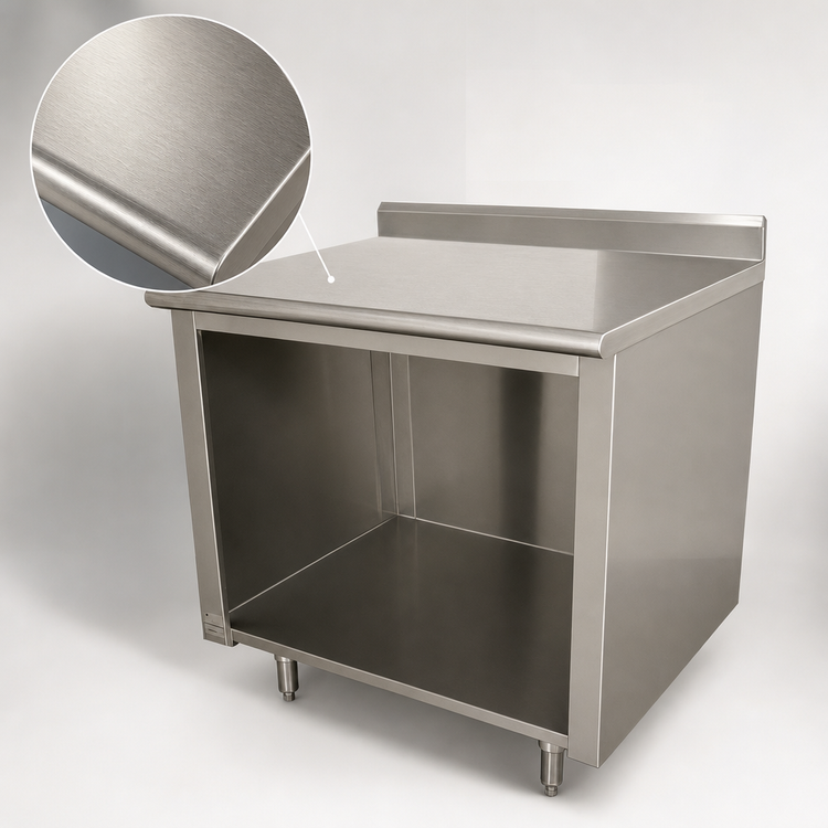 Product image #3 for Advance Tabco Special Value 48 Inch x 30 Inch 16 Gauge 304 Stainless Steel Economy Open Base Work Table with 5 Inch Backsplash