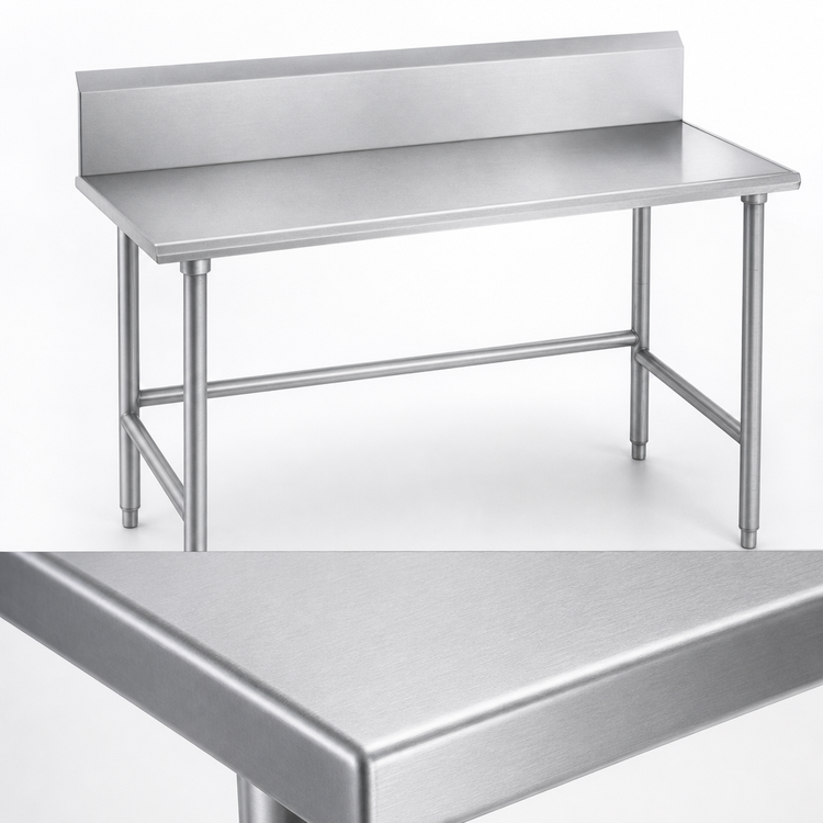 Product image #3 for Advance Tabco 108-Inch x 30-Inch Stainless Steel Work Table with 10-Inch Backsplash and Galvanized Open Base