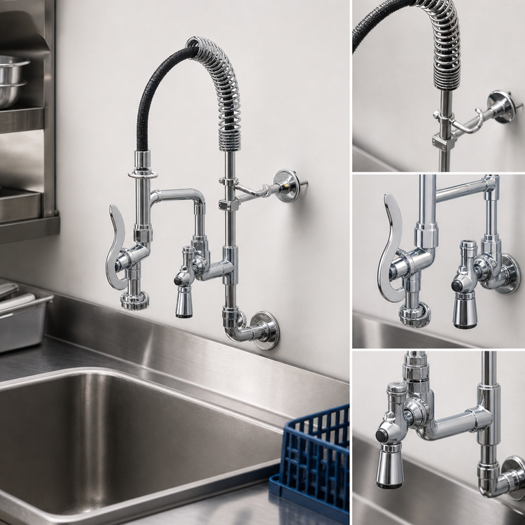 Product image #3 for T&S Brass Mini Pre-Rinse Wall Mount Faucet with 8-Inch Centers, Low-Flow Spray Valve and Add-On Faucet Nozzle