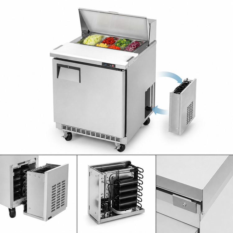 Product image #3 for Everest Refrigeration EPBNR1 Back-Mount Sandwich Prep Table, 27-3/4 Inch, 8 Cubic Feet, 1 Door