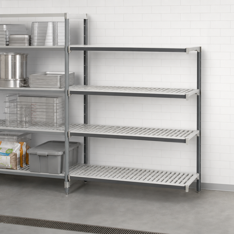 Product image #3 for Cambro Camshelving Elements XTRA 4-Tier Vented Stationary Add-On Polymer Shelving Unit, 21 x 60 x 72 Inches, Speckled Gray