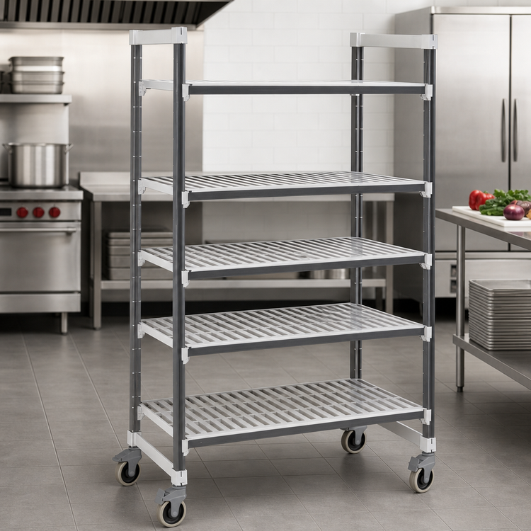 Product image #3 for Cambro Camshelving Elements XTRA 24" x 60" 5-Shelf Vented Mobile Starter Unit, Speckled Gray