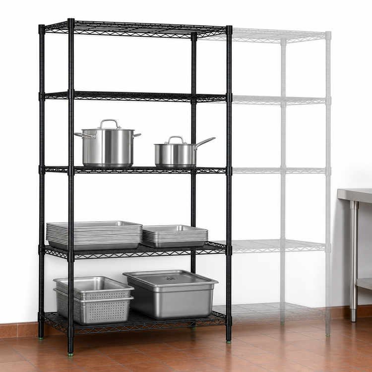 Product image #3 for Quantum 54" x 18" x 63" Stationary Wire Shelving Starter Kit, Black Epoxy Antimicrobial Finish