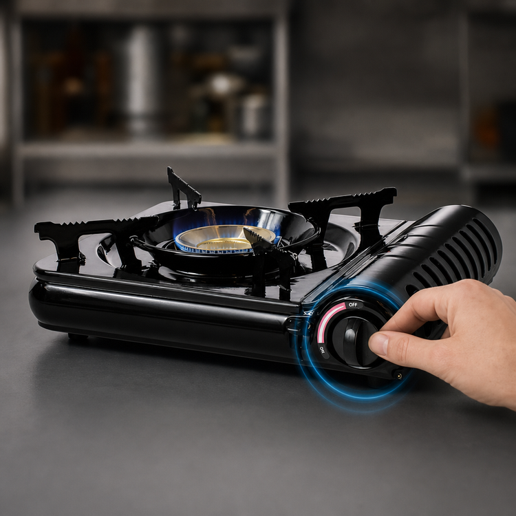 Product image #4 for Sterno Butane Countertop Stove with Piezo Electronic Ignition, Safety Lock, and Auto Shut-Off, 9,000 BTU