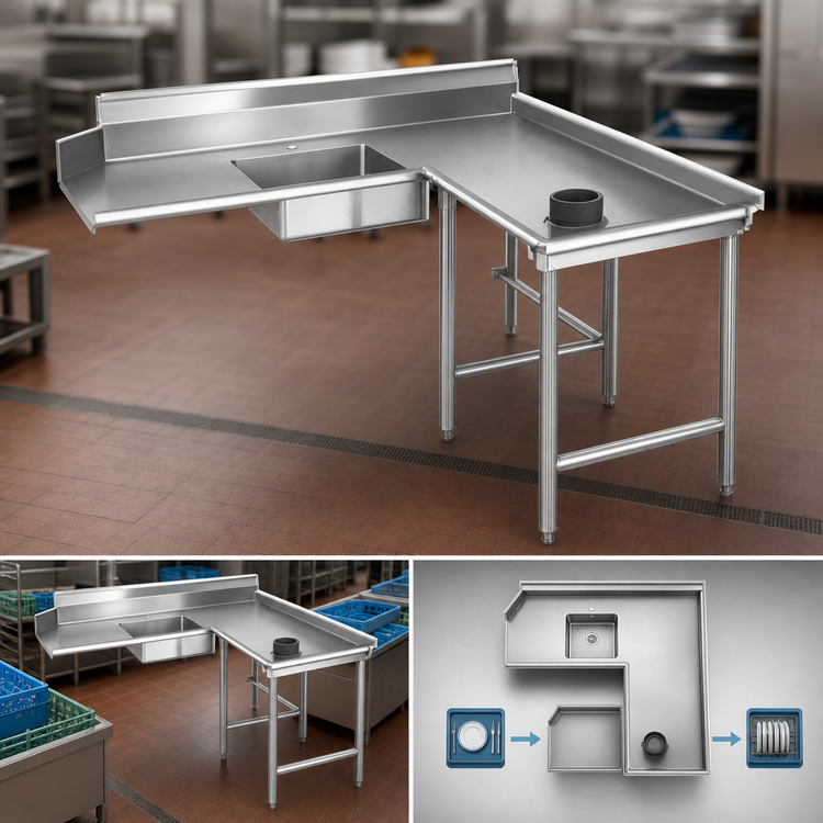 Product image #3 for Eagle Group Right-Hand Island Soiled Dishtable with Pre-Rinse Sink, 60 Inch, 16 Gauge 304 Stainless Steel