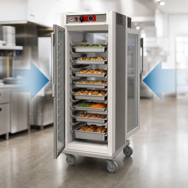Product image #3 for Metro C5 6 Series Mobile Full-Height Pass-Thru Heated Holding Cabinet with Double-Pane Glass Doors and Universal Slides