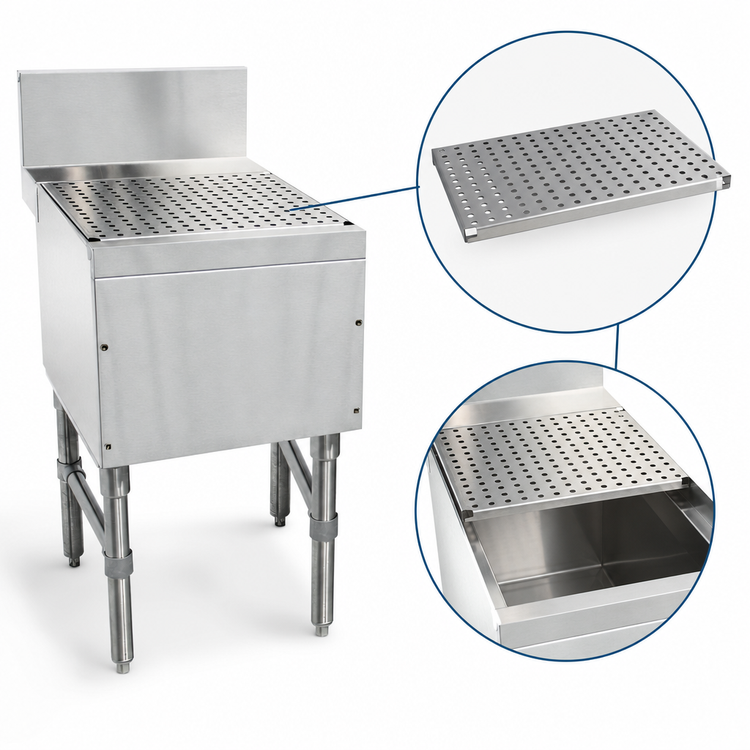 Product image #3 for Advance Tabco Prestige Supreme Free-Standing Underbar Drainboard, 12 x 25 x 36 Inches, 7-Inch Backsplash