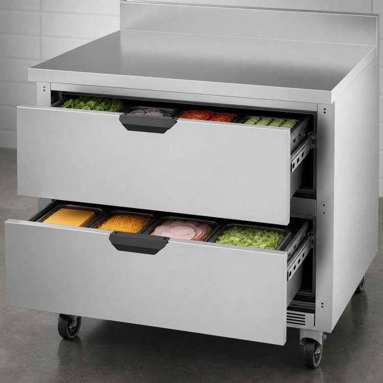 Product image #3 for Beverage-Air 36-Inch Worktop Drawer Refrigerator, 2 Drawers, 8.5 Cu. Ft., Rear-Mounted Self-Contained Refrigeration