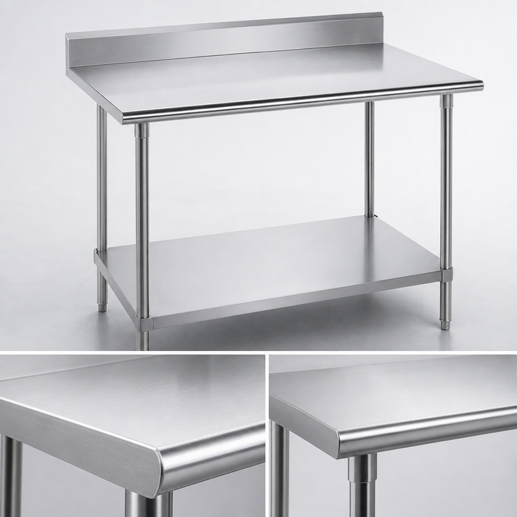 Product image #3 for Commercial Stainless Steel Work Table with 5-Inch Backsplash and Adjustable Undershelf, 144 x 24 Inches