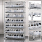 Thumbnail image #3 for Quantum WR9-205CL 9-Shelf Chrome Wire Shelving Bin Storage System with 64 Clear Bins, 36 x 24 x 74 Inches