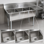 Thumbnail image #3 for John Boos E3S8-15-14R15 3-Compartment Floor Sink with Right-Hand Drainboard, 62-1/2-Inch, 18-Gauge 300 Series Stainless Steel