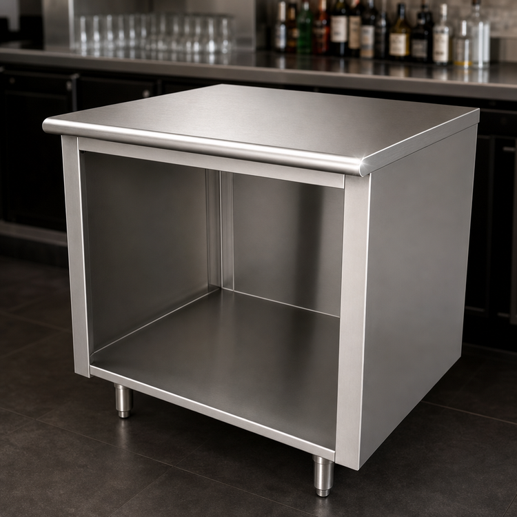Product image #3 for Advance Tabco 60-Inch x 24-Inch 14-Gauge 304 Stainless Steel Underbar Work Table with Open Front Cabinet Base