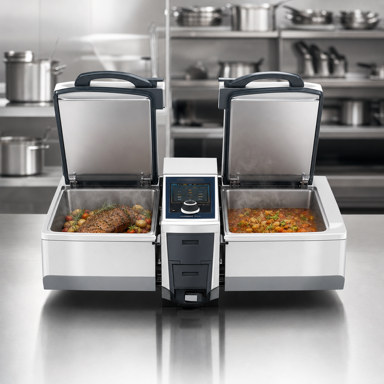 Product image #3 for RATIONAL iVario Pro 2-S Power Tilt Multifunctional Cooking Center / Braising Pan & Tilt Skillet, 2 x 6.5-Gallon Pans, 208/240V, 3-Phase