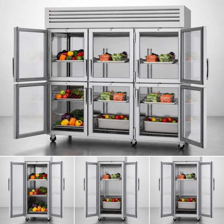 Product image #3 for Turbo Air PRO Series Three-Section Glass Half-Door Reach-In Refrigerator, 75.2 Cu. Ft.