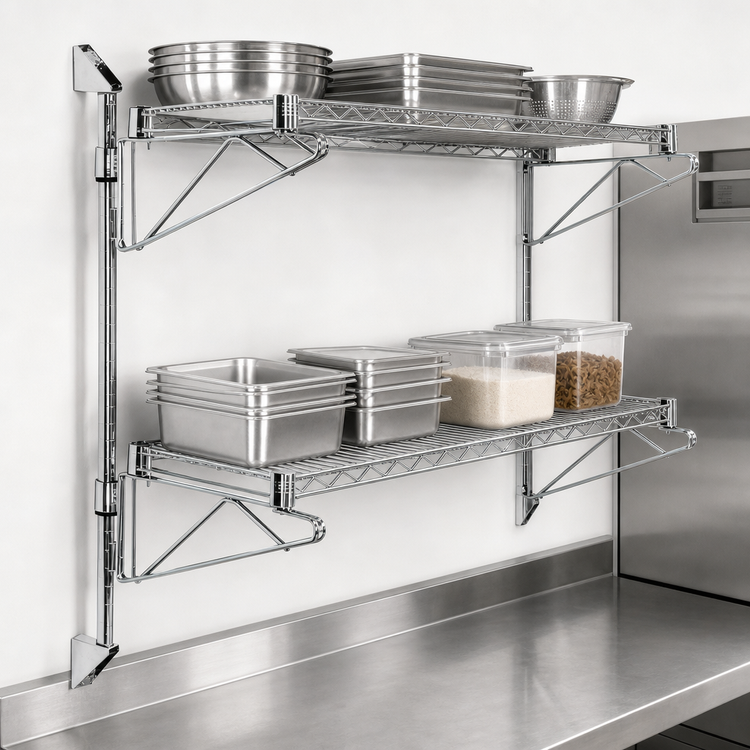 Product image #3 for Quantum WC34-CB1860C Cantilever Double Shelf Wall-Mount Wire Shelving Unit, 60"W x 18"D, Chrome Plated
