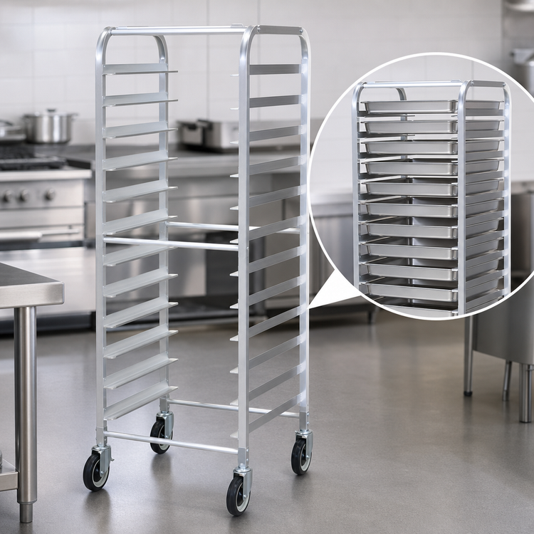 Product image #3 for Omcan USA Full-Size Mobile End-Load Aluminum Pan Rack, 15-Pan Capacity