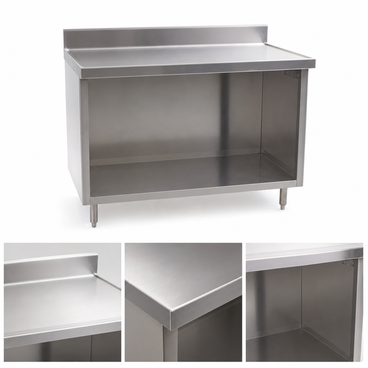 Product image #3 for Spec-Master Marine Series Stainless Steel Work Table with Open Front Cabinet Base, 96 x 24 Inch, 14-Gauge 304 Top, 1-1/2 Inch Rear Up-Turn